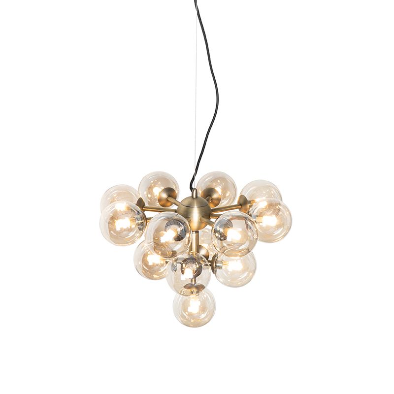 Hanglamp brons met amber glas 13-lichts - Bianca