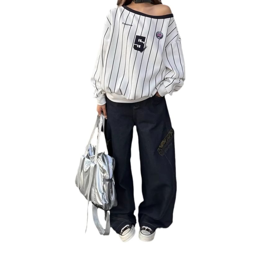 Jerolenea - Mid Rise Leopard Patterned Washed Panel Wide Leg Jeans