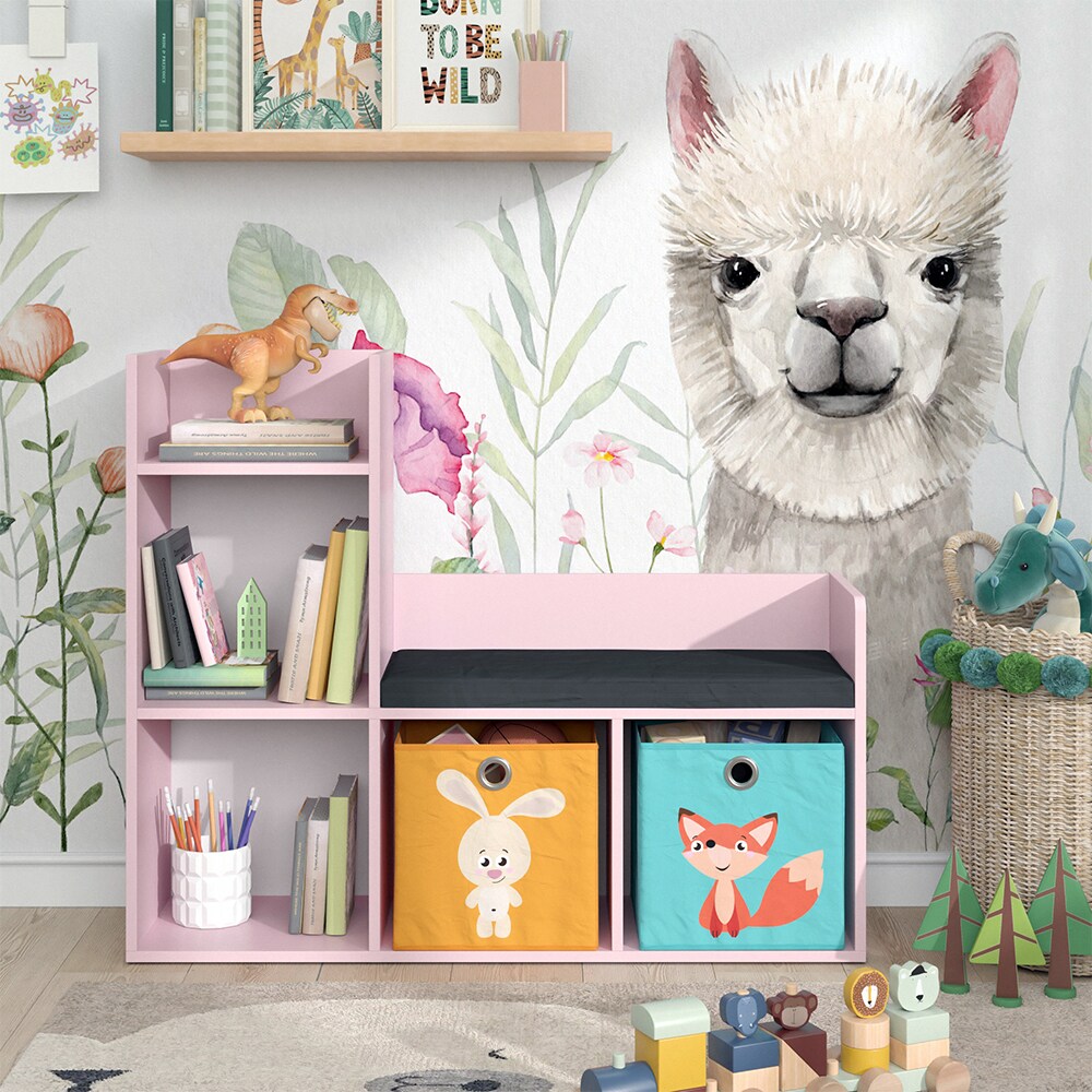 Vicco Regal mit Sitzbank Luigi 107 x 88 cm, Rosa, Kinderzimmer, mit 2 Faltboxen