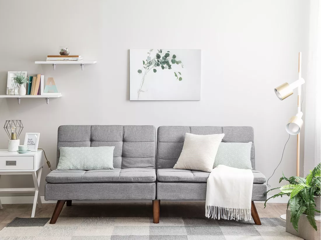 Canapé convertible 3 places en tissu gris clair RONNE