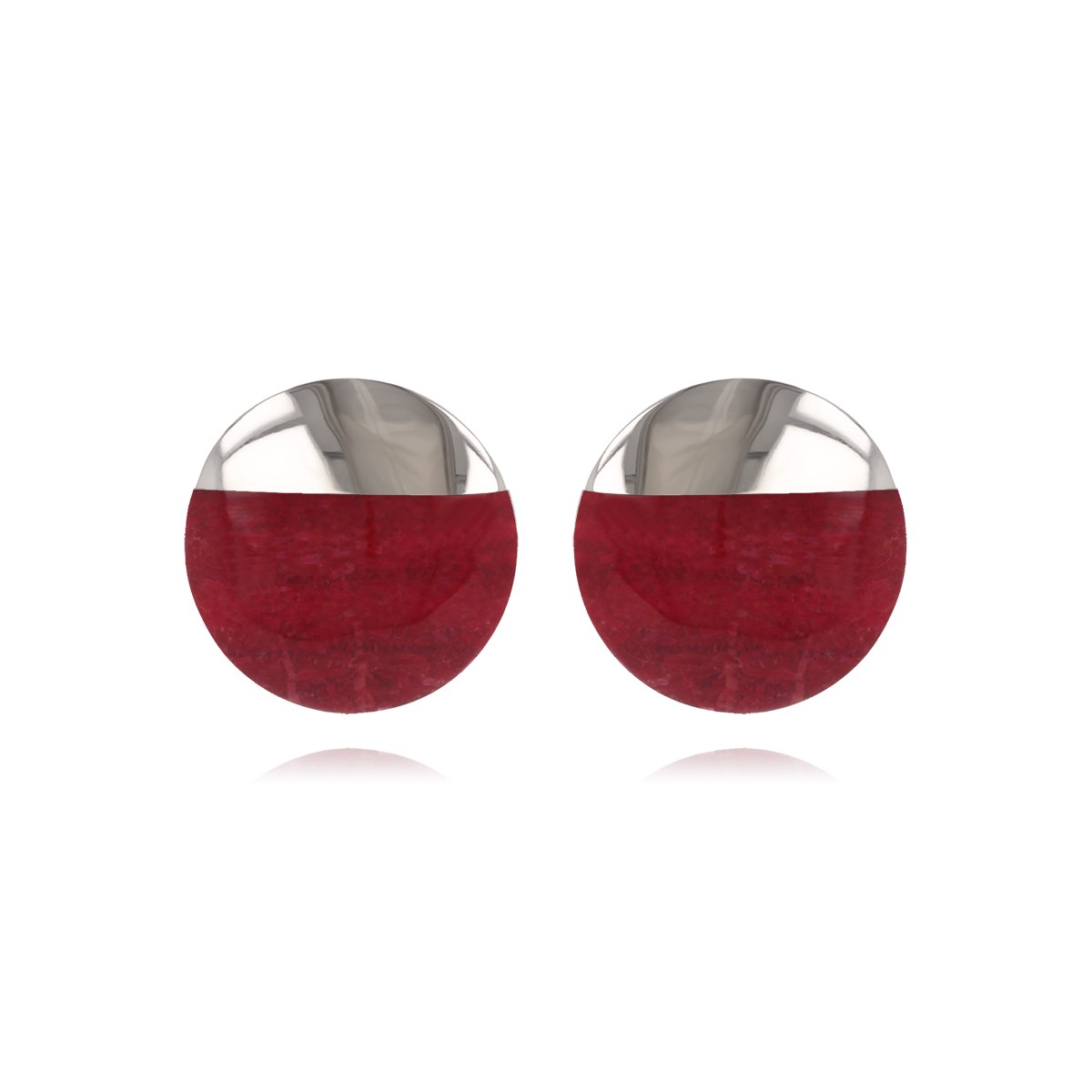 Boucles d'oreilles disque Corail serti argent 925 - Bijoux tendance pour femmes