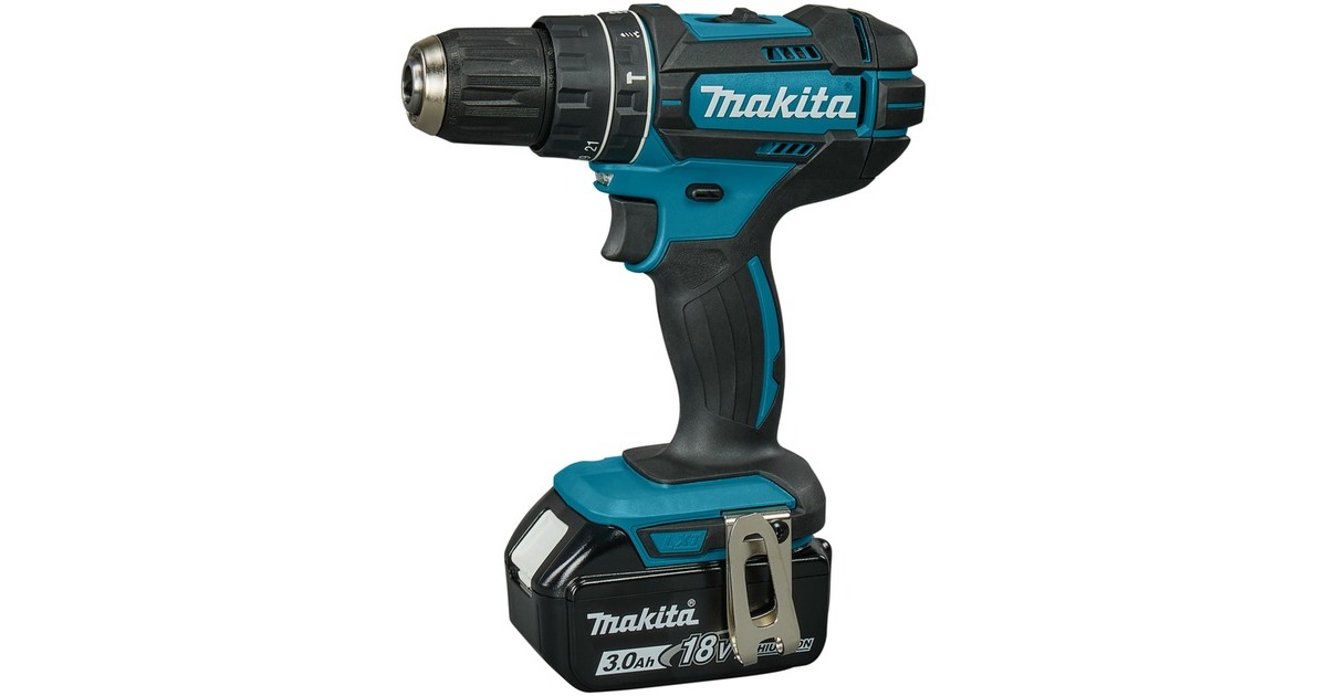Makita18 V Klopboor-/schroefmachine DHP482RFJ klopboorschroevendraaier  (Blauw/zwart, In Mbox, 3,0 Ah accu (2 stuks), lader)