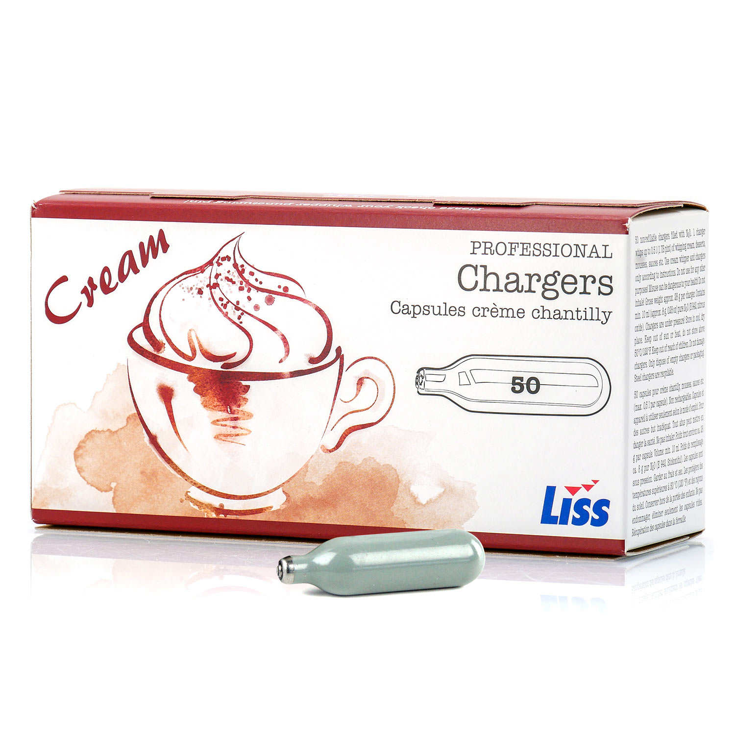 50 cartouches de gaz pour siphon chantilly Liss (8g de N2O)