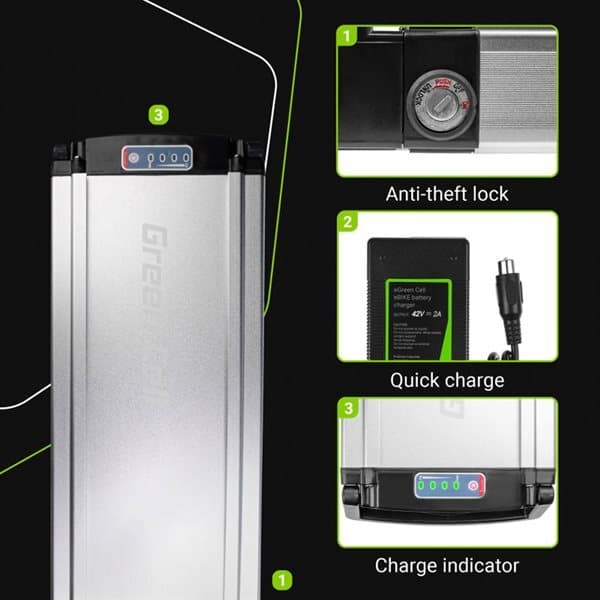 Green Cell elcykelbatteri 36V 12Ah med lader