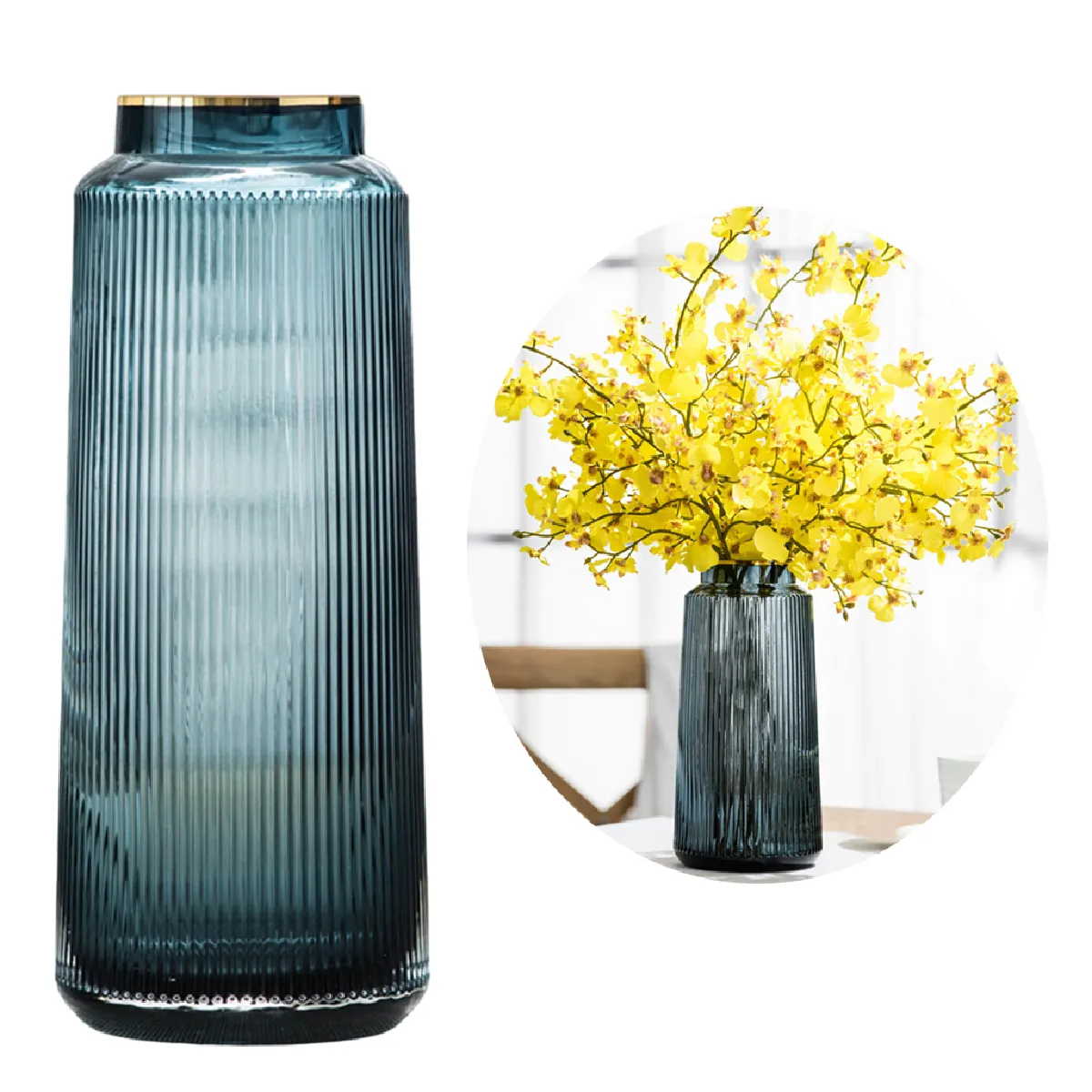 Vase En Verre - Décoration Bleu 30cm