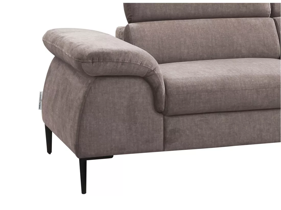Grand canapé d'angle droit convertible en velours taupe SEPINA de Pascal Morabito