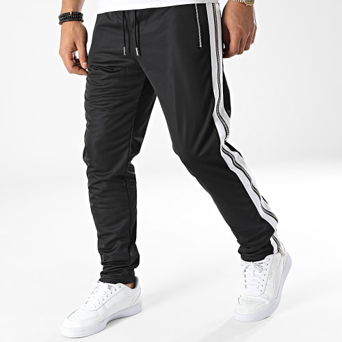Pantalon Jogging A Bandes LL725 Noir Blanc