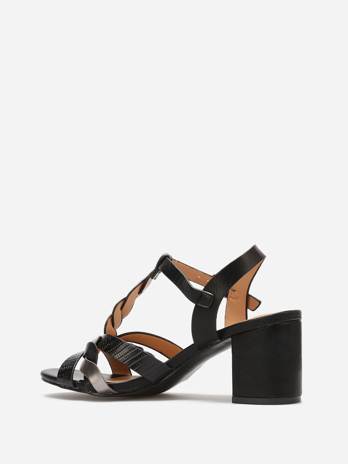 Sandales à brides tressées en T- Noir