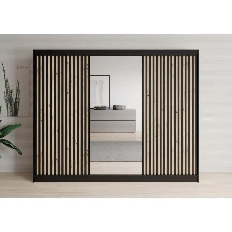 Meubella - Kledingkast Lisbon 2 - Zwart - 250 cm - Met spiegel