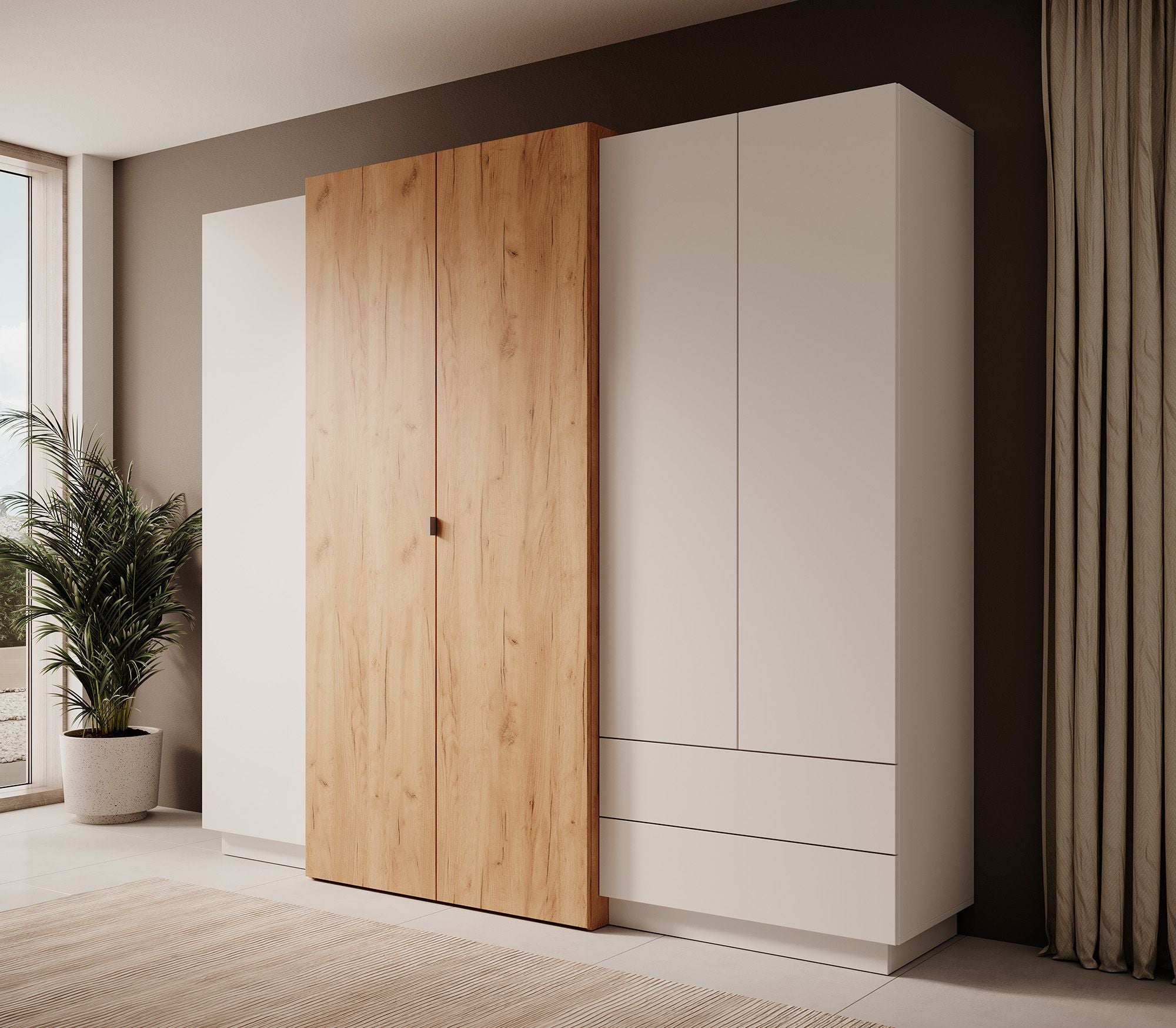 Meubella - Kledingkast Three - Wit - Eiken - 230 cm