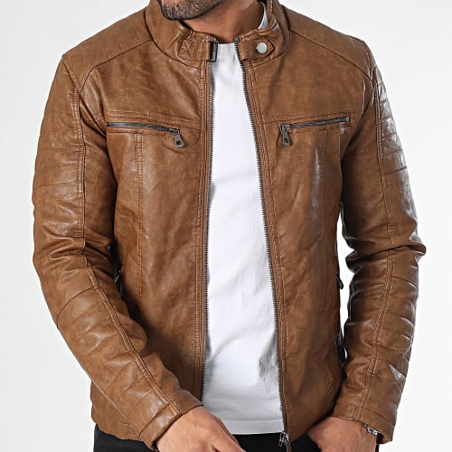 Veste Biker Marron Chiné