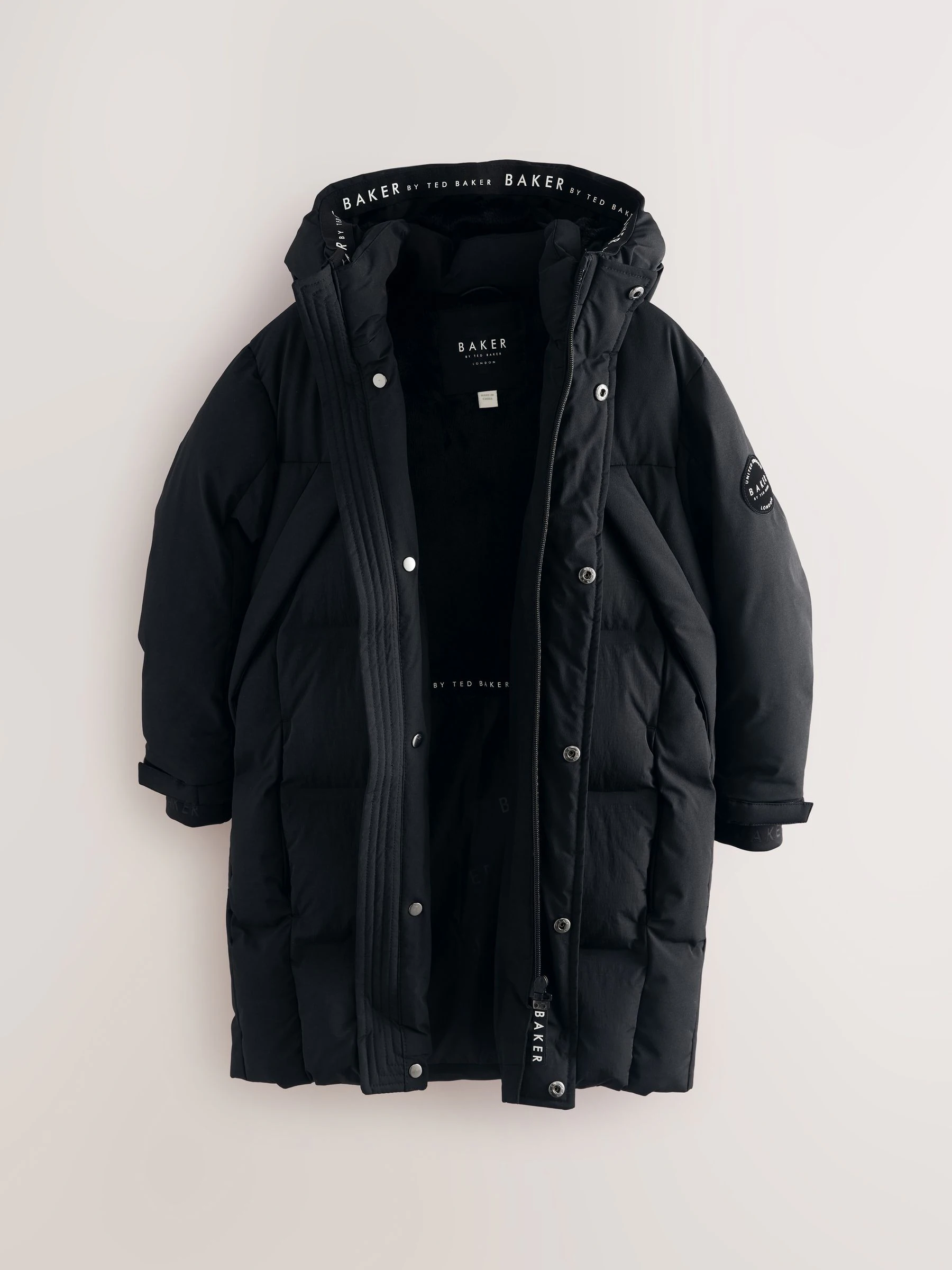Zwart - Baker By Ted Baker regenbestendige gewateerde lange jas