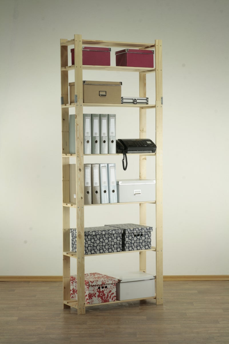 PROREGAL Pinepeak Houten Plank HxBxD 220 x 80 x 28 cm 7 Planken 1,2 cm Dik Dennenhout Natuurlijk
