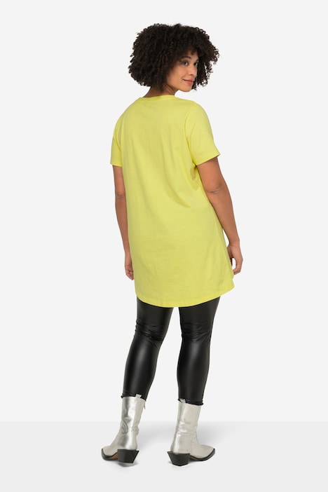 T-Shirt, länger geschnitten, Schrift-Motiv, Rundhals, Halbarm