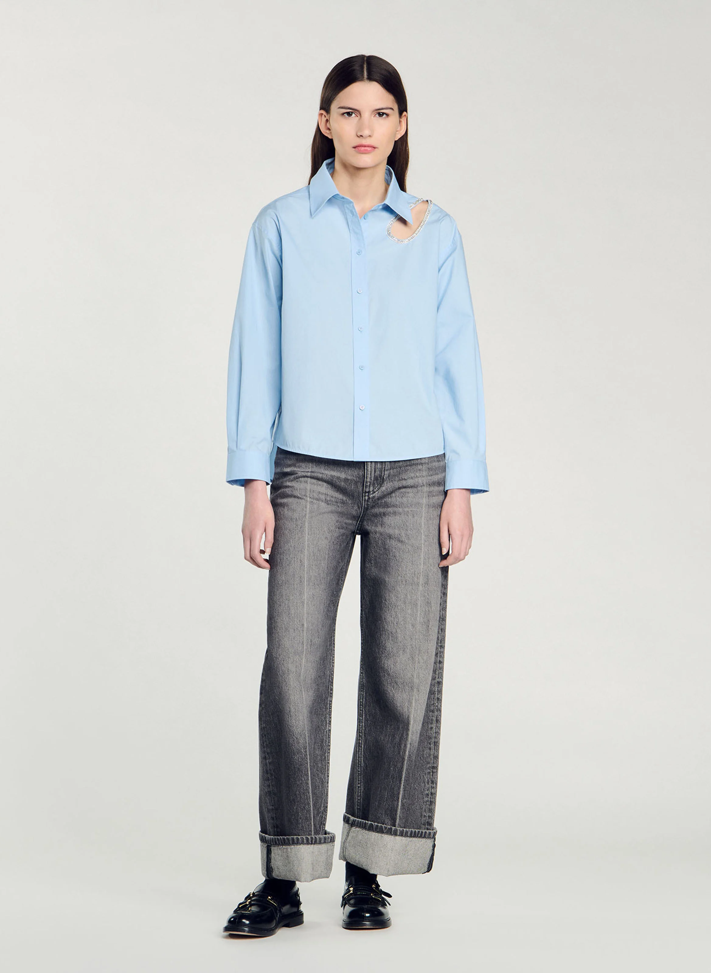 Chemise col classique en coton | Bleu