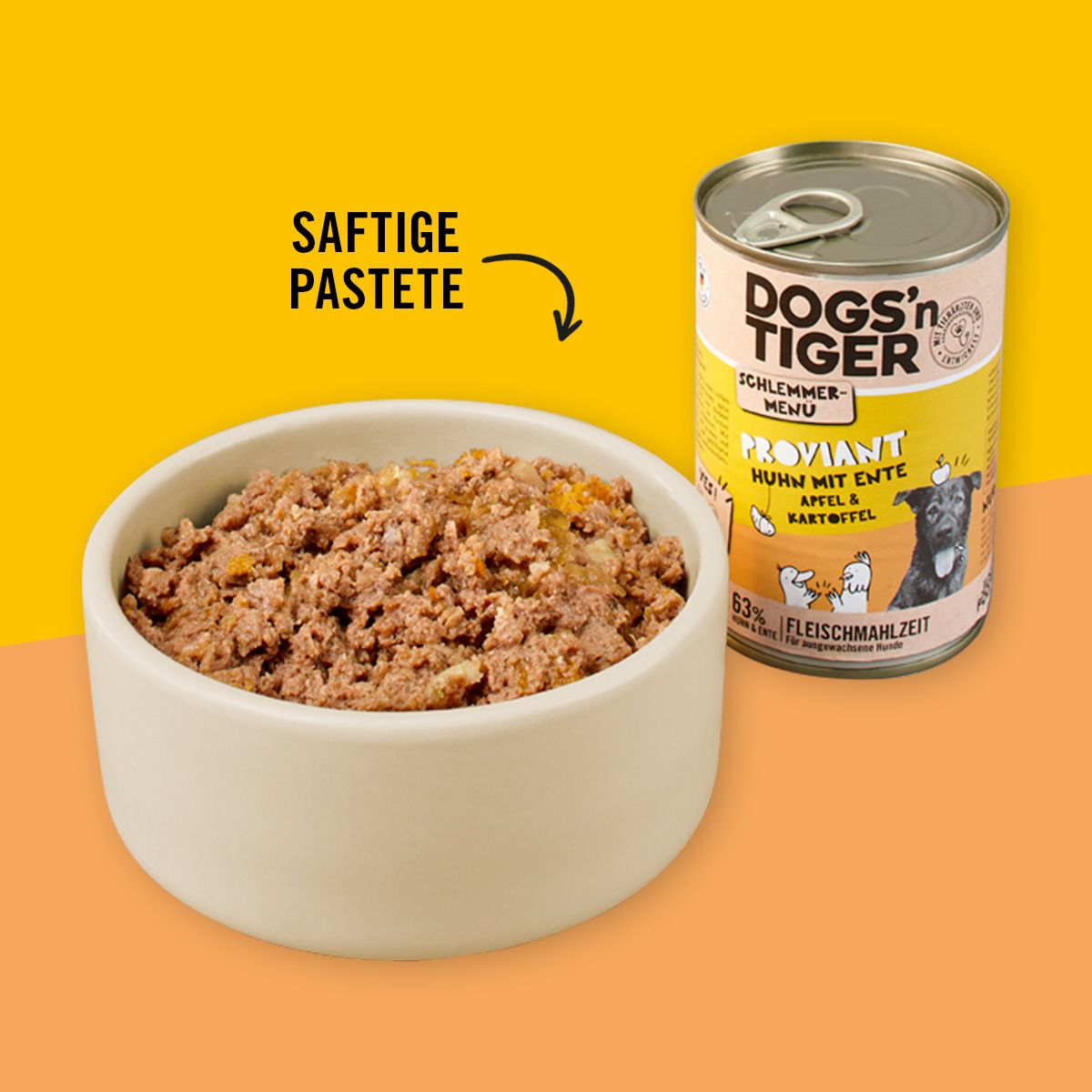 Dogs’n Tiger Adult Hundefutter, Proviant, Nassfutter, Getreidefrei, Huhn, Ente, Apfel & Kartoffel