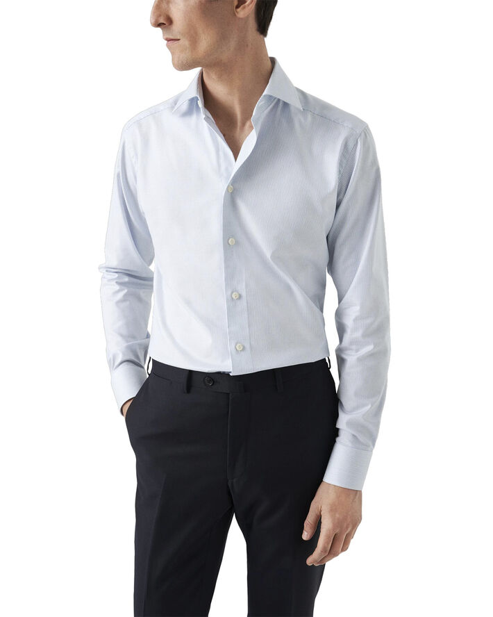 ETON Slim Fit Light Blue Striped Cotton Tencel Lyocell Shirt Blå
