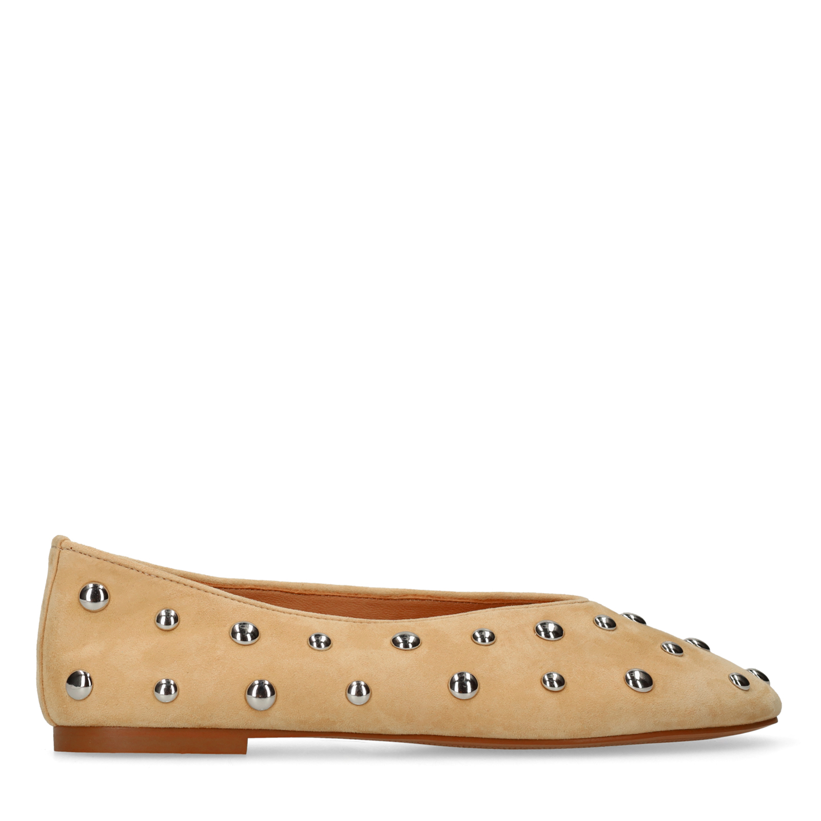 Beige suède ballerina's met zilveren studs