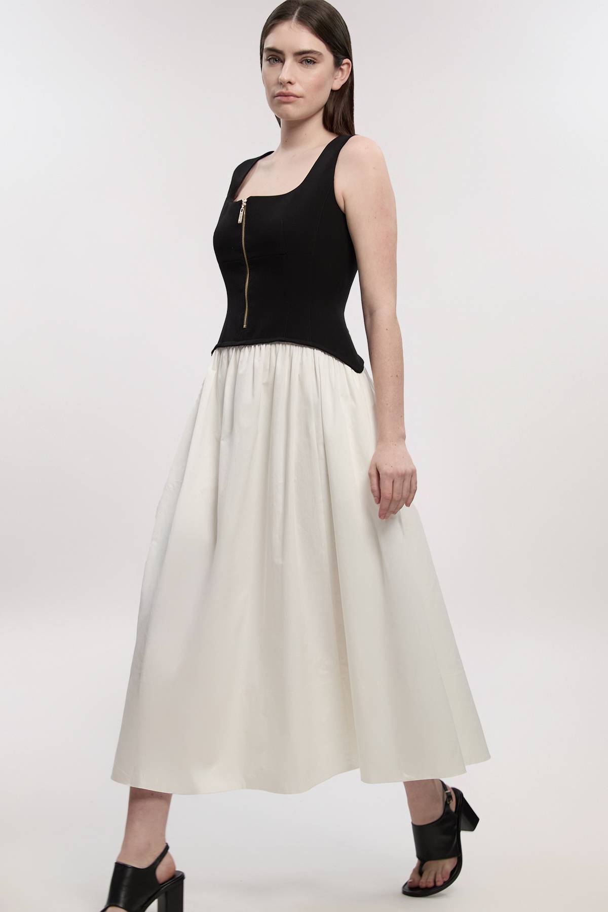 KarenMillen Robe Midi Ajustée À Jupe Évasée En Mélange De Coton Stretch Compact