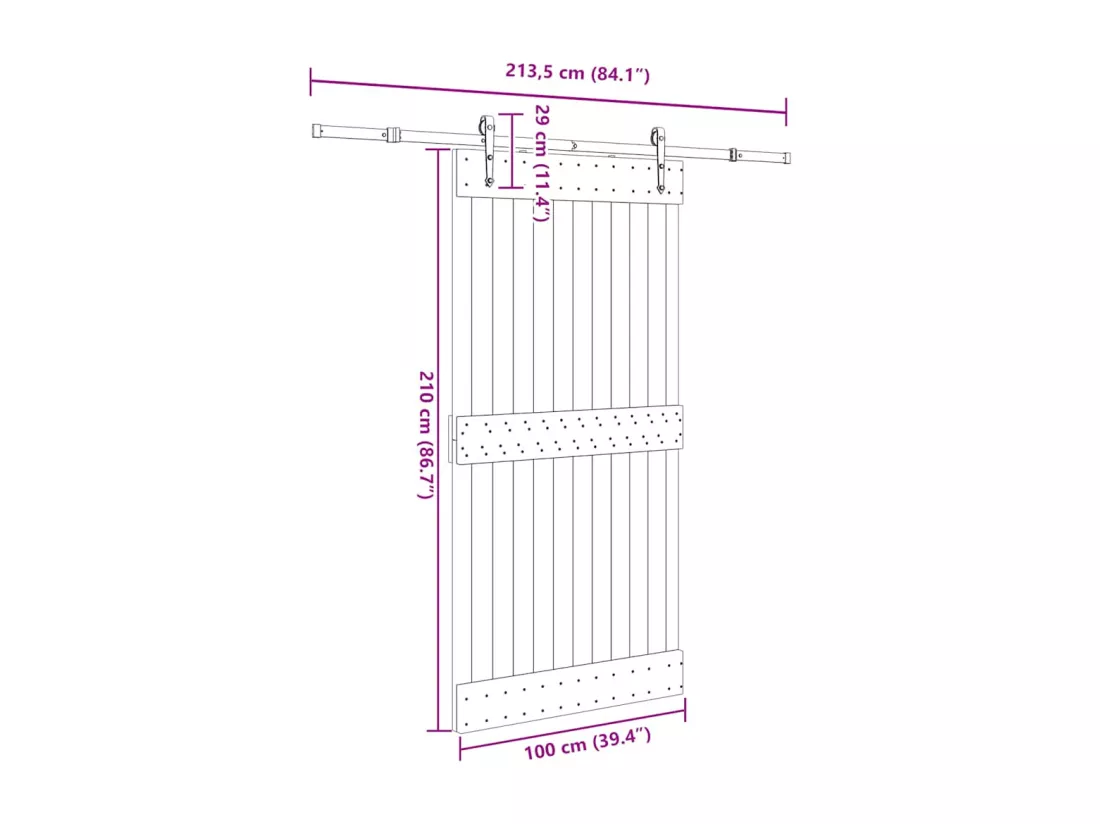 Porte coulissante et kit de quincaillerie 100x210 cm pin massif