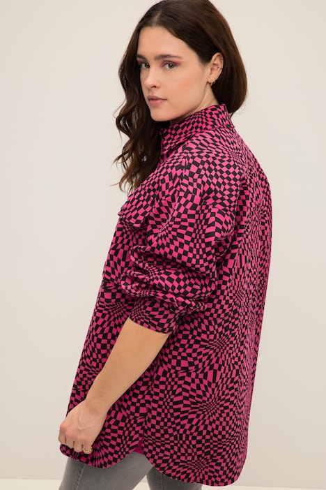Hemdjacke, oversized, Karo, Hemdkragen, Langarm