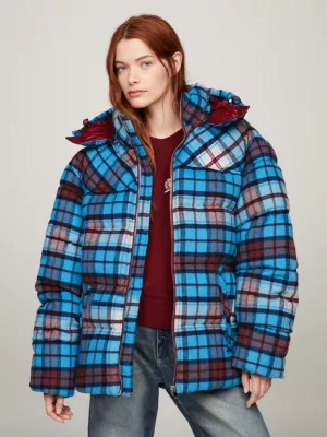 Jaqueta puffer oversized xadrez tartan unissex estilo Nova York