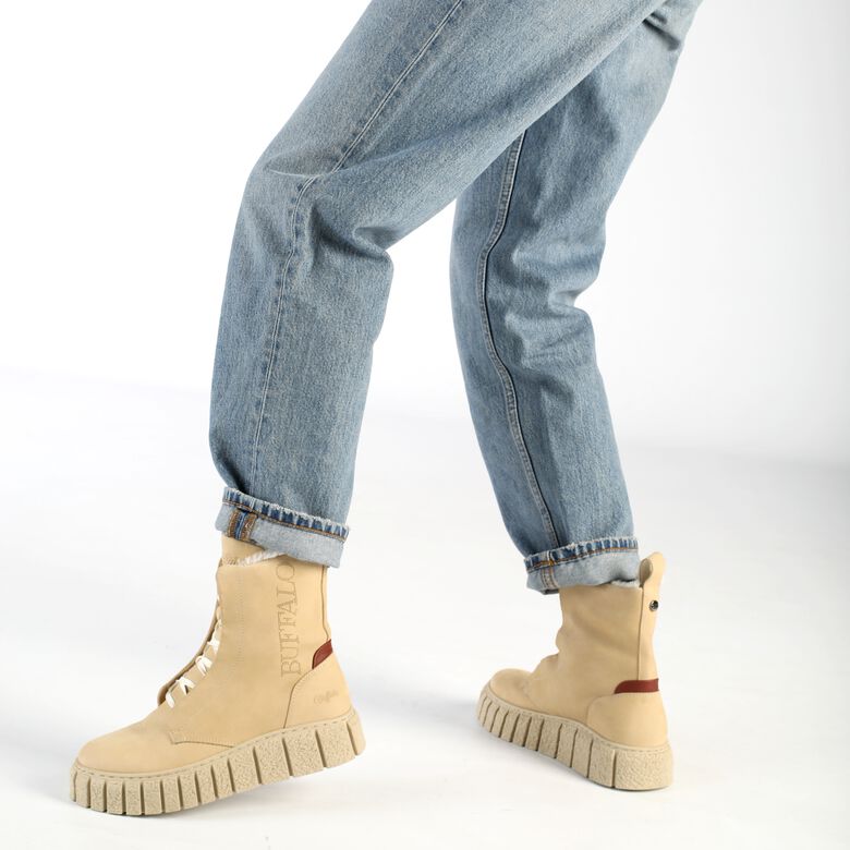 Rampa Lace Up HI Warm Bottines, crème