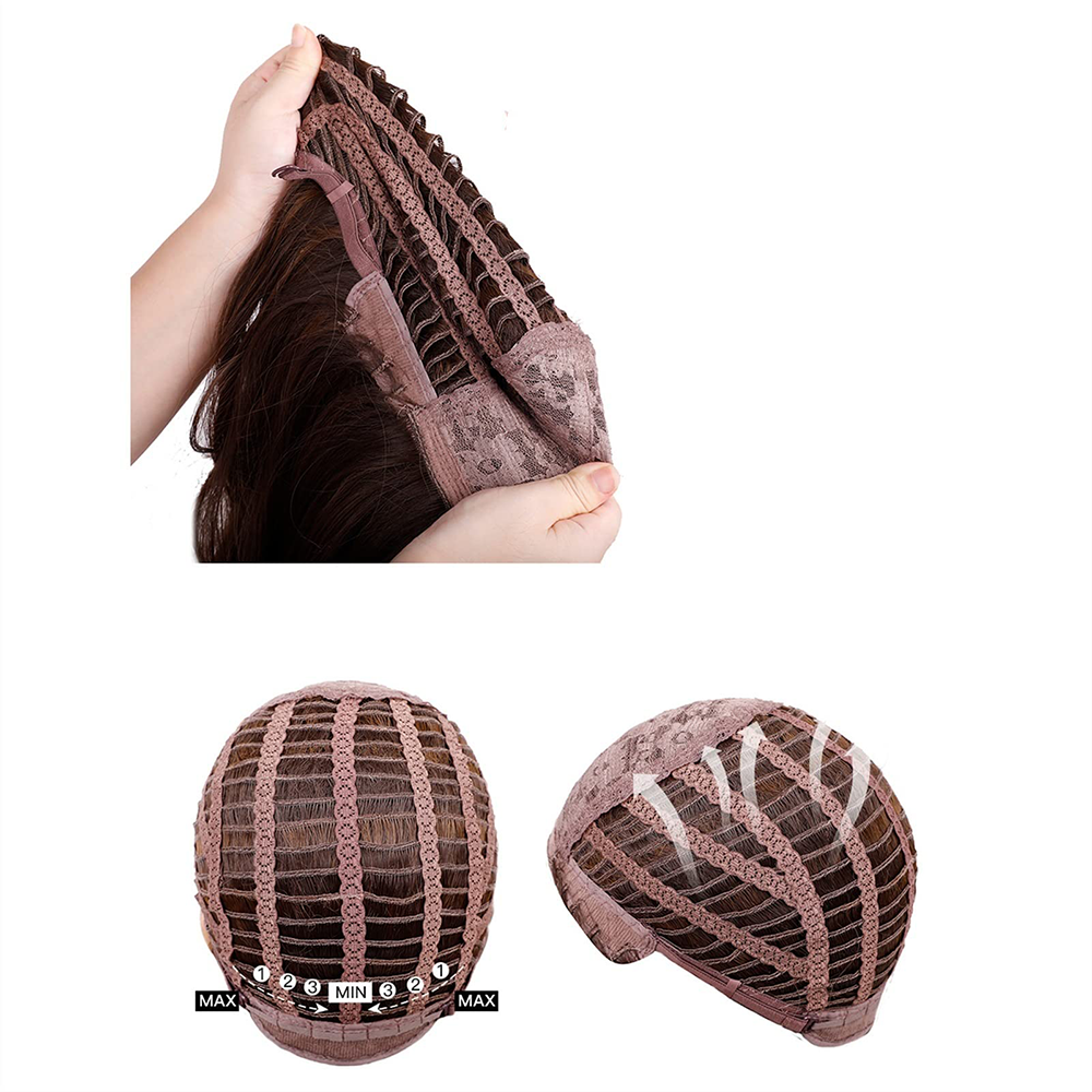 (40cm) Mitellange Kunsthaar Perücke Synthetic Wig Perücke Long Bob mit Pony - Dunkelblond / Braun