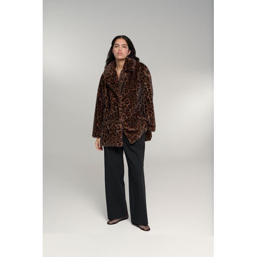 Karen By Simonsen KBTira Faux Fur Jakke, Brown Leopard, S
