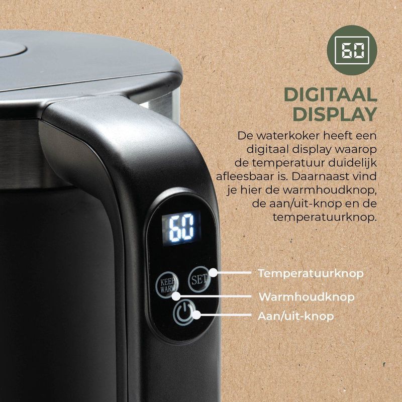 Bourgini - Elements - Digitale Waterkoker - Zwart - 1.7 liter inhoud