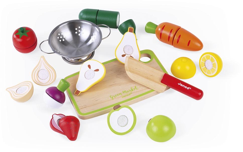 Obst- und Gemüse-Set «Green Market» mit Zubehör im KastenHolzspielzeug für Kinder