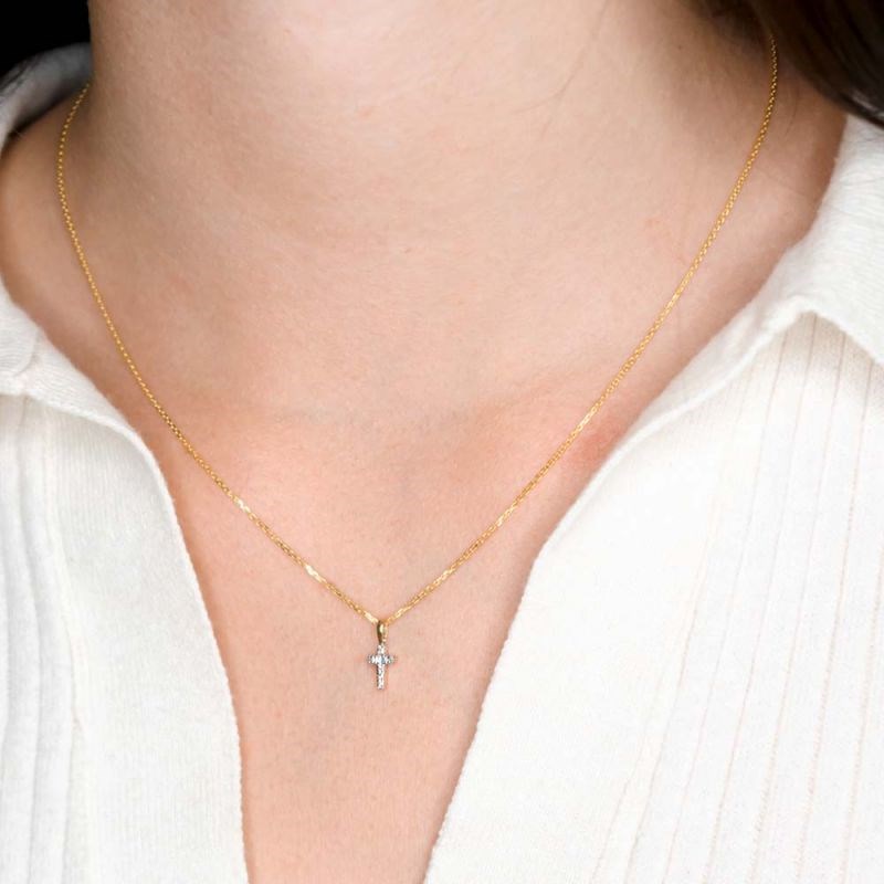 Pendentif Croix Or Jaune et Diamant