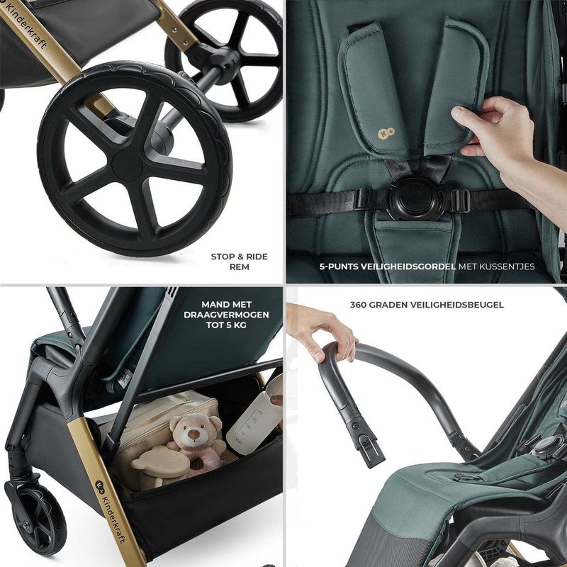 Kinderkraft - LOOM - Buggy - Lichtgewicht - Groen - Automatisch Inklapbaar - Wendbaar