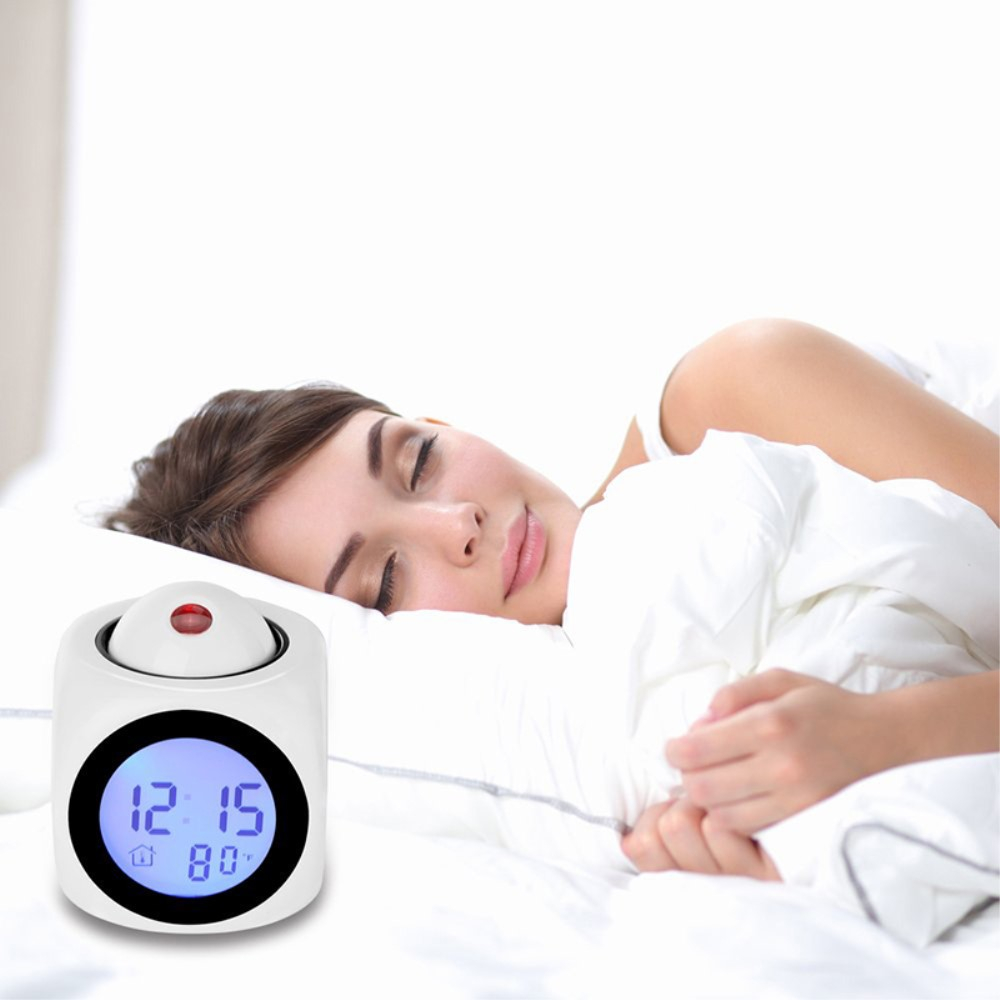 (8x8cm) Digitaler LED Projektions Wecker Thermometer mit Sprachbericht - Weiss