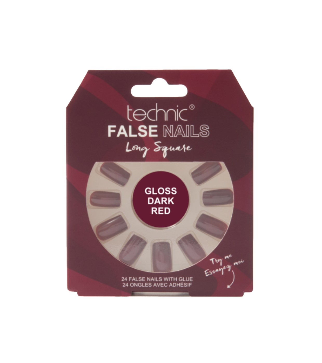 Technic Cosmetics - Unhas postiças False Nails Long Square - Gloss Dark Red