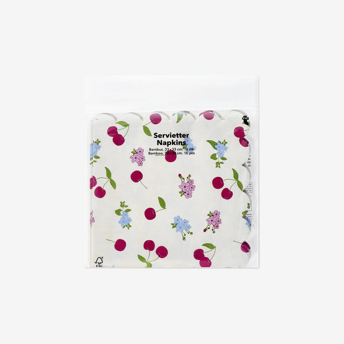 Servietter med blomster og kirsebær - 16 stk.