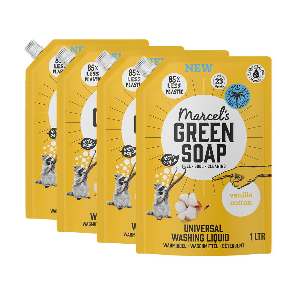 4x Marcel's Green Soap Wasmiddel Navul Vanille & Katoen 23 Wasbeurten1 liter