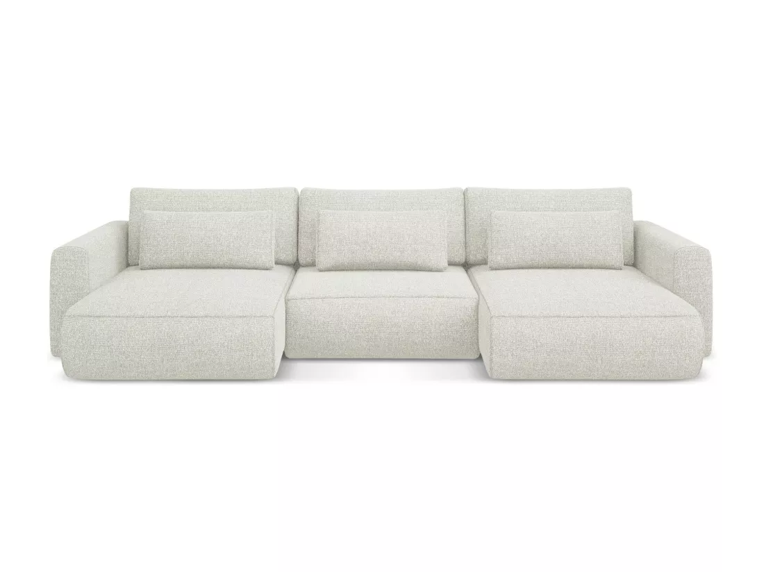 Canapé d'angle panoramique convertible en tissu texturé - blanc beige - KAPUA