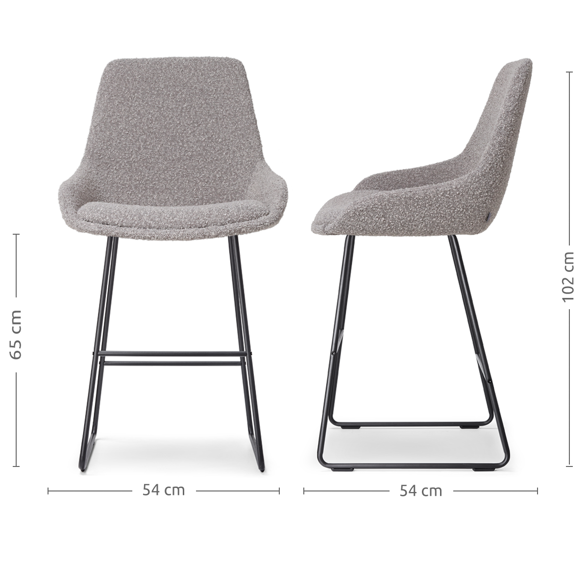 Barkruk Nino-Isa bouclé taupe - zwart onderstel - 65 cm