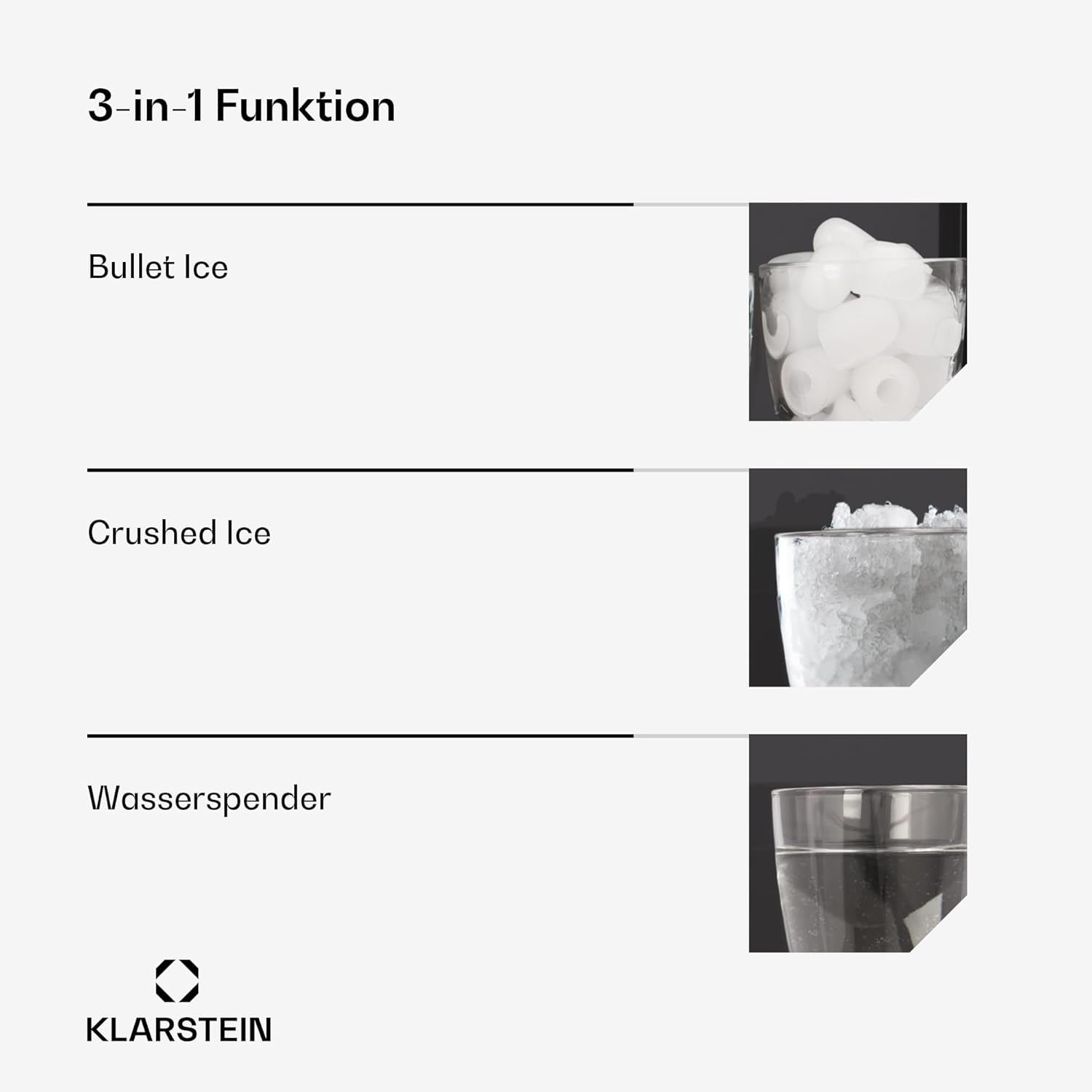 Klarstein ArcticBlend 3in1 Eiswürfelmaschine – 20 kg/24 h, Kugeleis & Crushed Ice, Wasserspender, 6-Liter-Wassertank, Edelstahl, Eiswürfelbereiter, Ice Maker, Dunkelgrau
