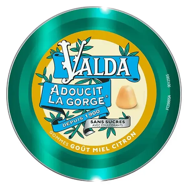 Gomas de mascar Valda para aliviar a garganta, sabor mel e limão, sem açúcar, 140g