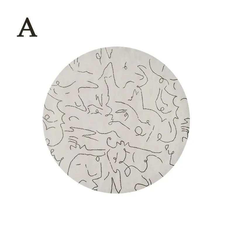 Nordic Minimalist Black Line Round Carpet | Large Area Decorative Fluffy Plush Rug