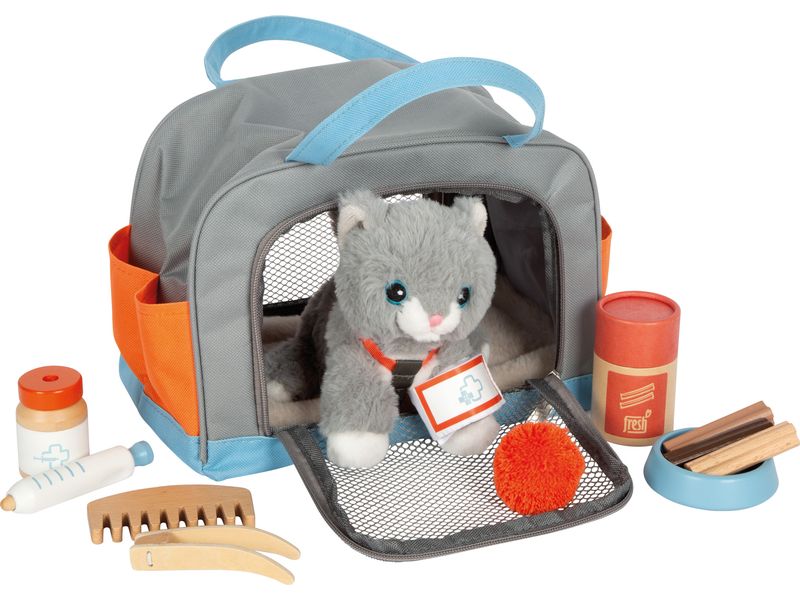 small foot Katze mit Tasche und Pflege-Set Plüschkatze mit Transporttasche und Pflegezubehör