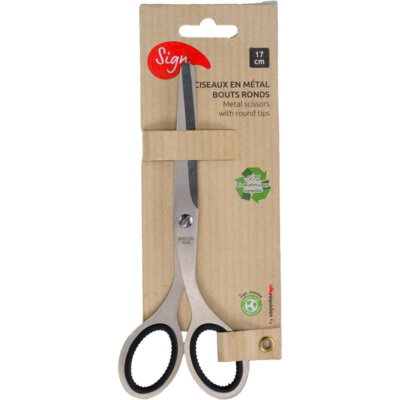 Ciseaux ambidextres bout rond métal 17 cm