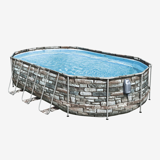 Piscina Bestway Power Steel Oval Stone Tubular Acima do Solo 610x366x122 cm + Escada