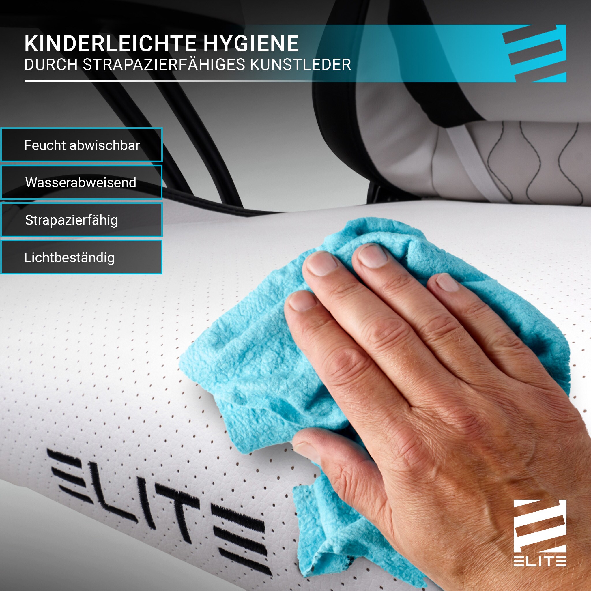 ELITE Gaming-Stuhl für Kinder PULSE, ergonomisch, bis 120kg, verstellbare Höhe, Wippmechanik, Kissen (Weiß/Pink)