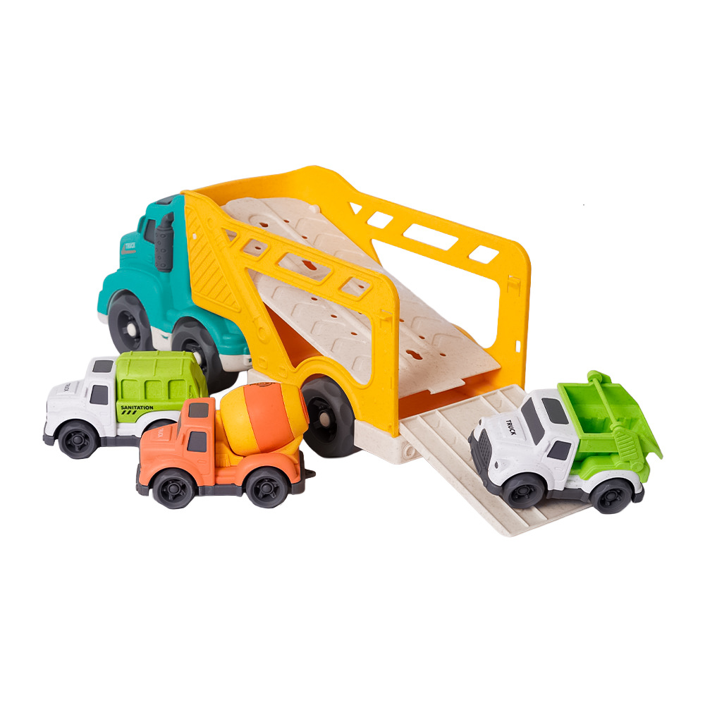 Speelgoedtopdeals Bioplastic Transportwagen met 3 kleine vrachtwagen