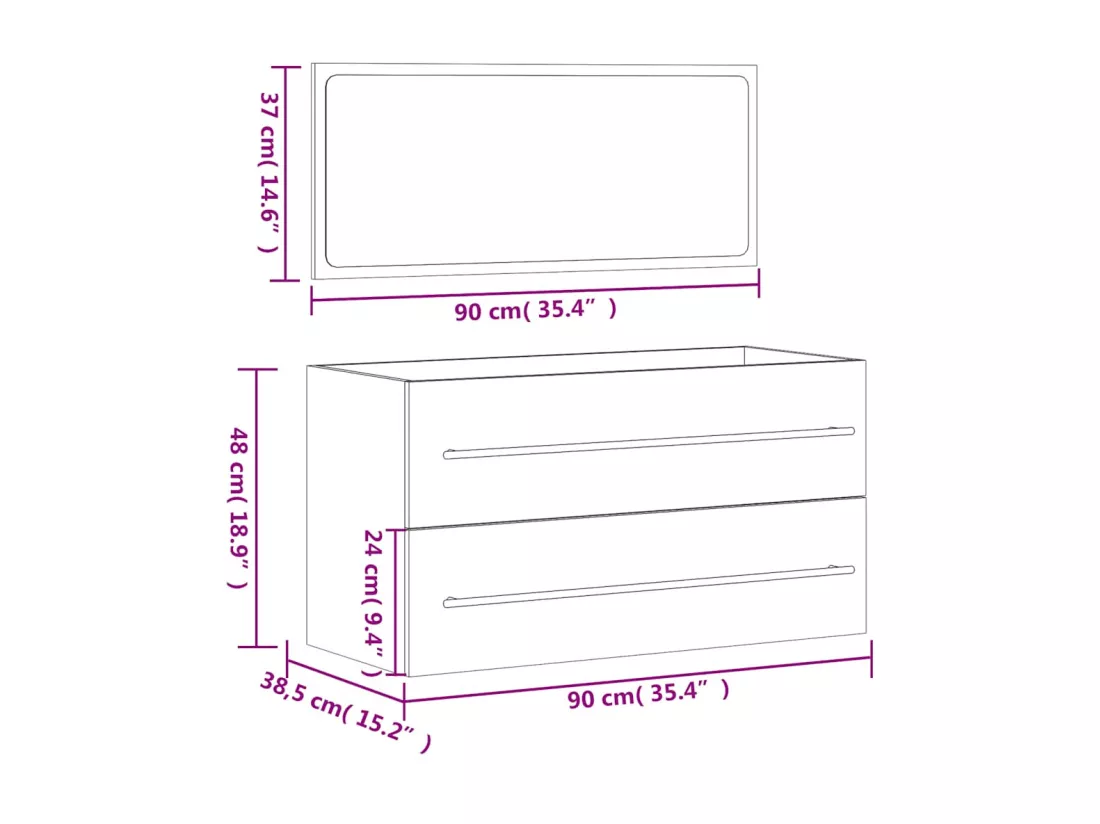 Armoire de bain avec miroir chêne sonoma bois d'ingénierie