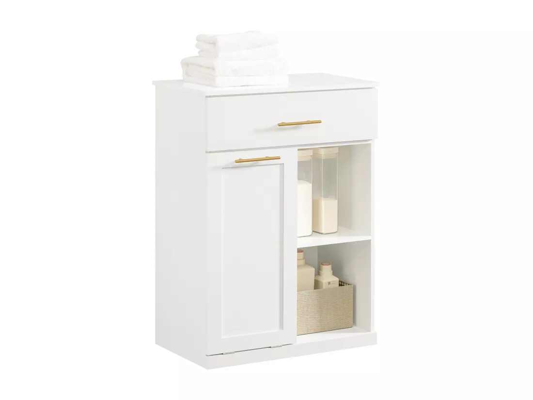 Armoire À Linge Avec Bac À Linge Pliable Meuble Bas Commode Pour Salle De Bain, BZr66-w