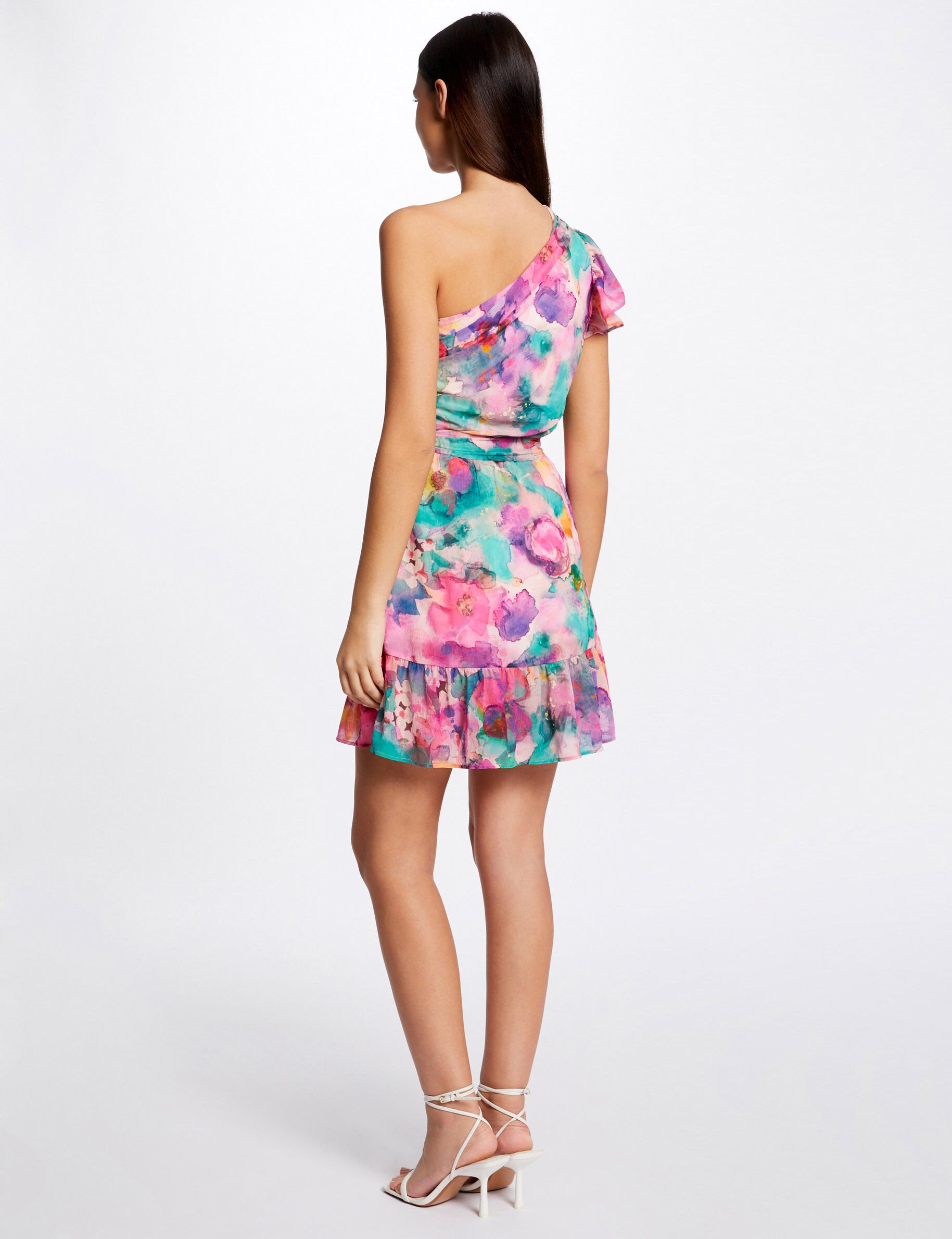 Robe ajustée drapée asymétrique imprimée multico femme - multico